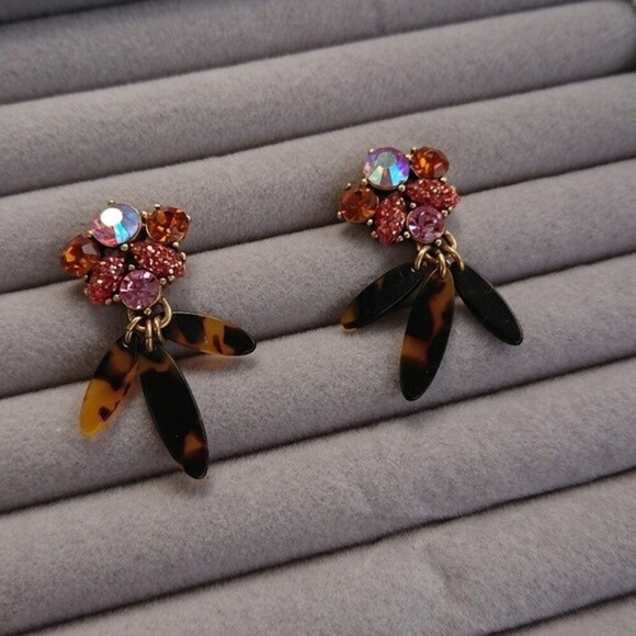 J. Crew Crystal cluster and Tortoise Drops earrings - Picture 1 of 5